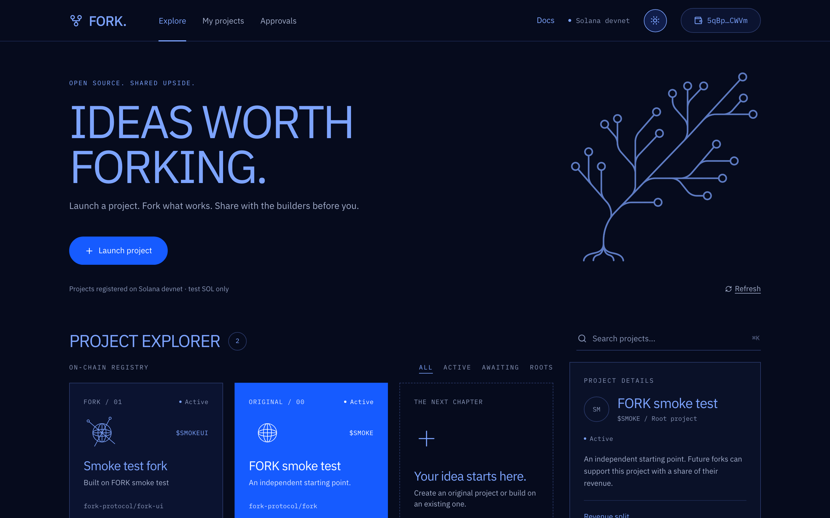 The same home page in the dark theme.