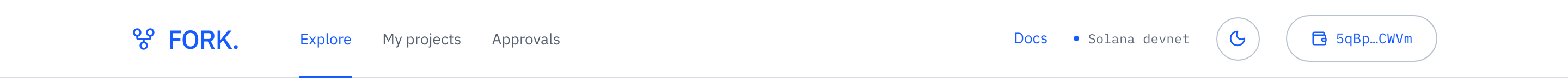 The navigation bar after connecting: the wallet button shows the shortened wallet address.