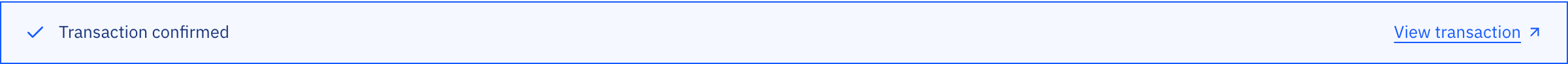 A green banner reading Transaction confirmed with a View transaction link.